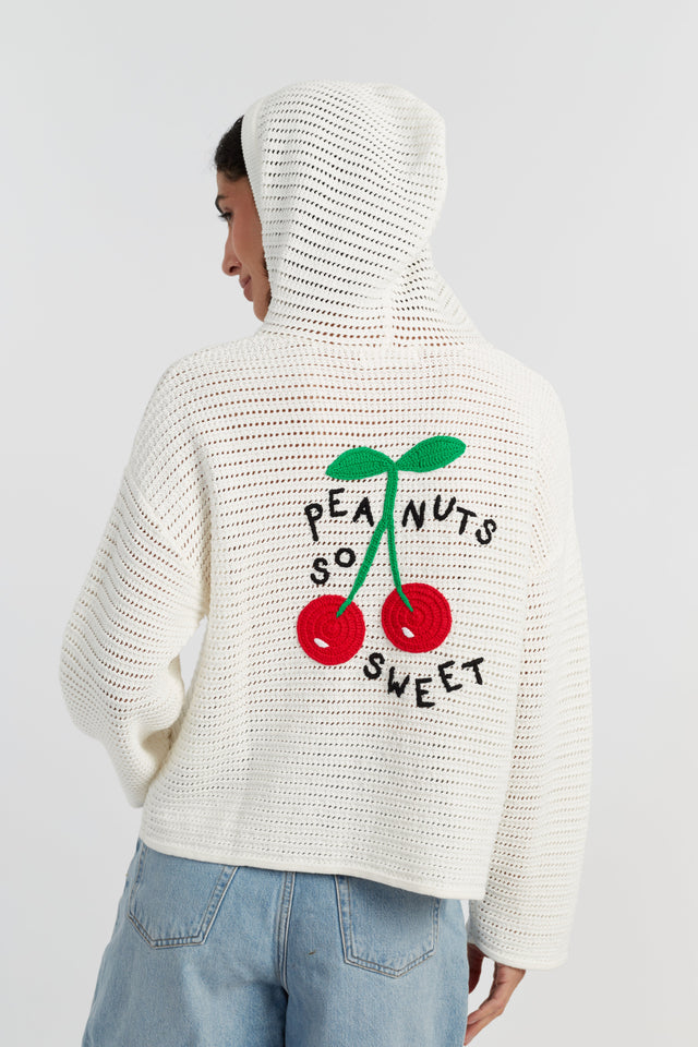 Cream Cotton Snoopy Crochet Hoodie image 3
