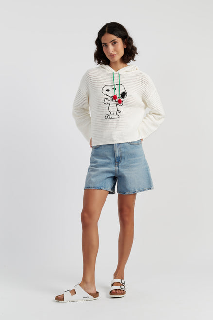 Cream Cotton Snoopy Crochet Hoodie