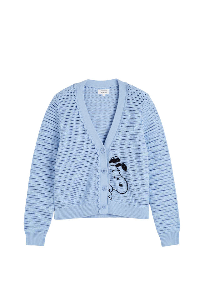 Light-Blue Cotton Snoopy Crochet Peekabo Cardigan image 4