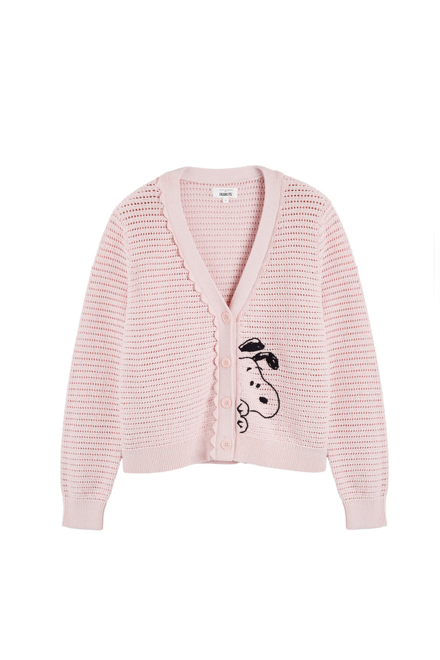 Light-Pink Cotton Snoopy Crochet Peekabo Cardigan image 4