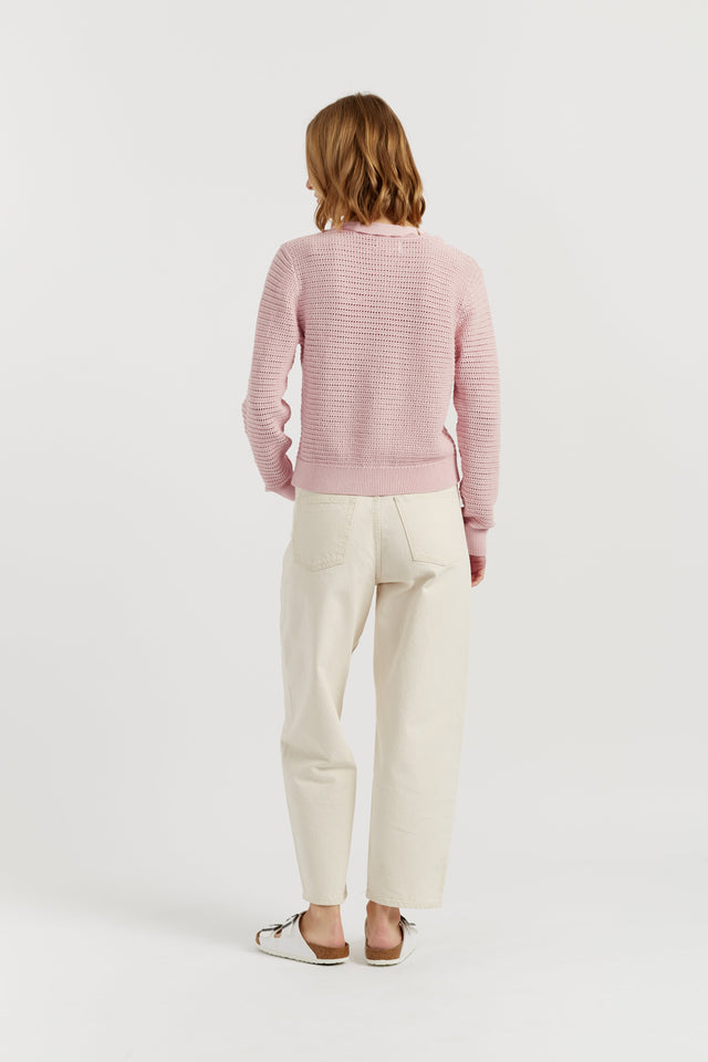 Light-Pink Cotton Snoopy Crochet Peekabo Cardigan image 3
