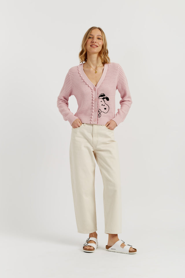 Light-Pink Cotton Snoopy Crochet Peekabo Cardigan image 2
