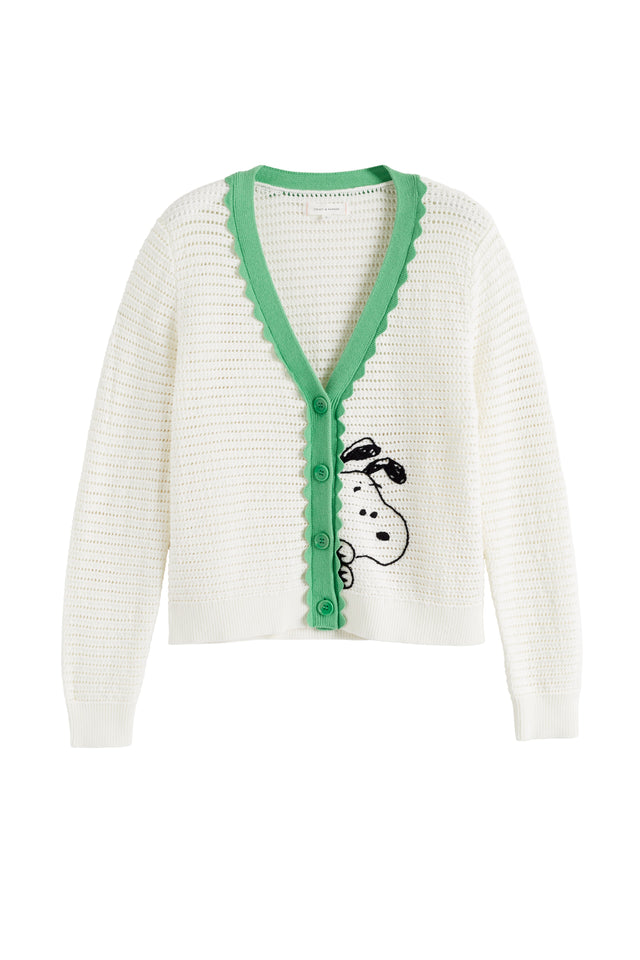 Cream Cotton Snoopy Crochet Peekabo Cardigan image 5