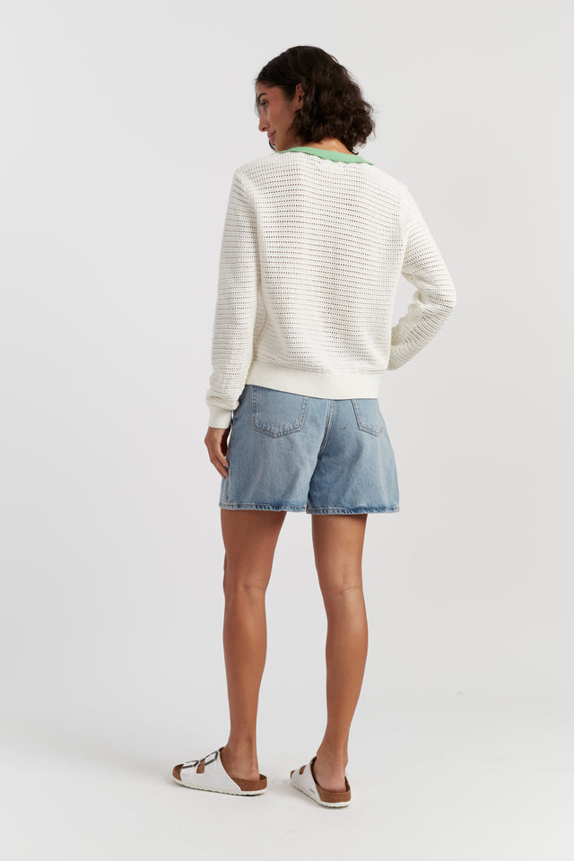 Cream Cotton Snoopy Crochet Peekabo Cardigan image 3