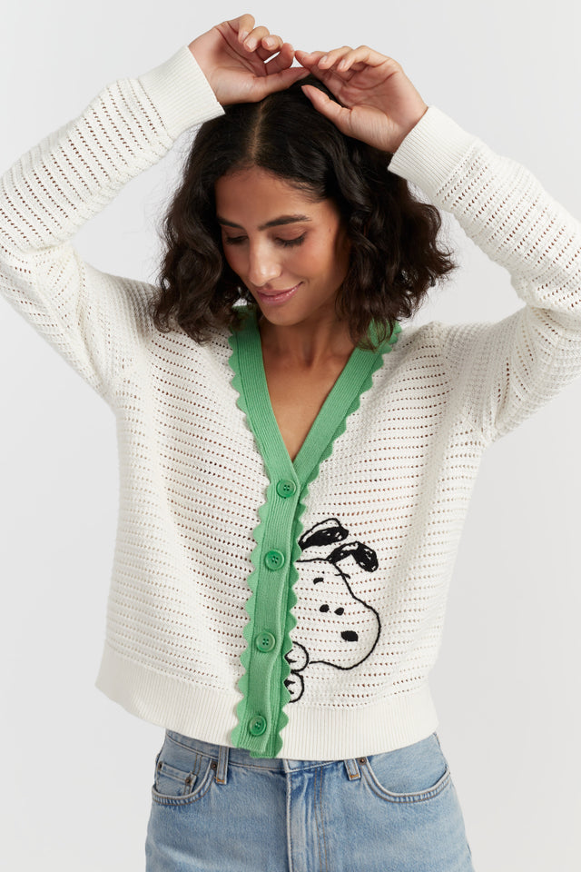 Cream Cotton Snoopy Crochet Peekabo Cardigan image 4