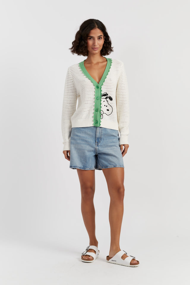 Cream Cotton Snoopy Crochet Peekabo Cardigan image 2