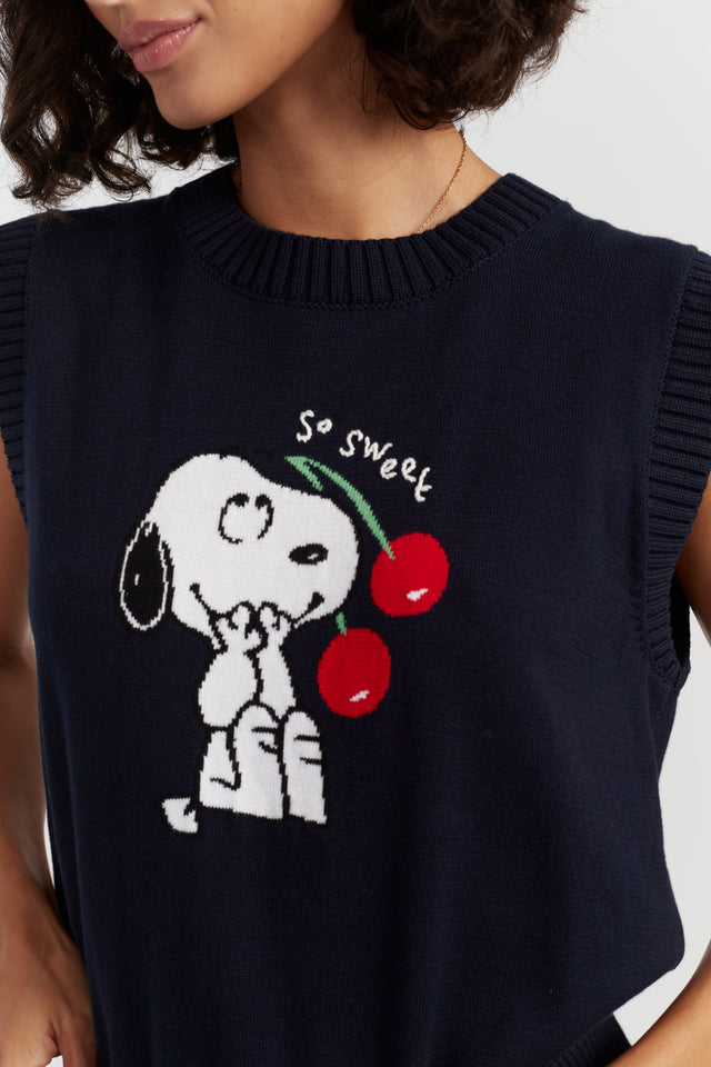 Navy Cotton Snoopy Cherry Tank image 2