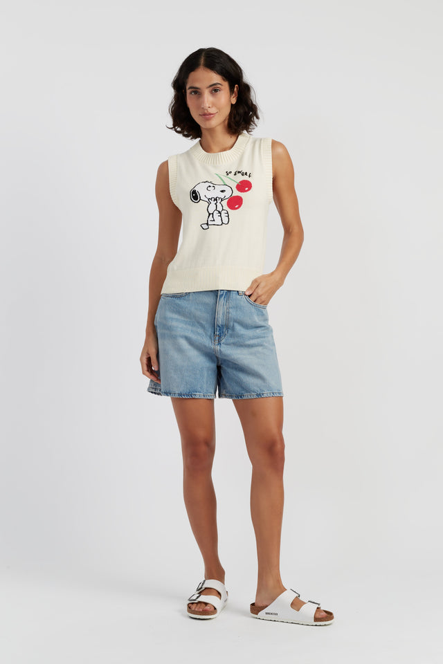 Cream Cotton Snoopy Cherry Tank image 2