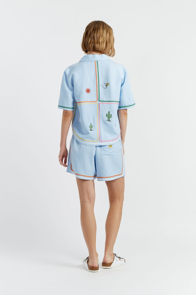 Blue Linen-Cotton Peanuts Vacation Shorts image 2