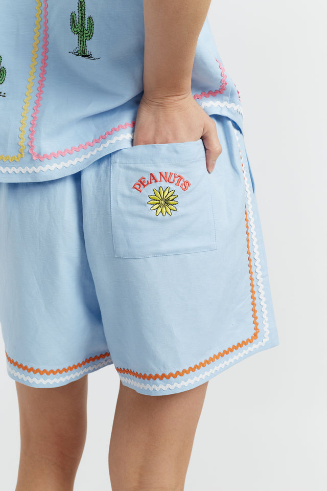 Blue Linen-Cotton Peanuts Vacation Shorts image 3
