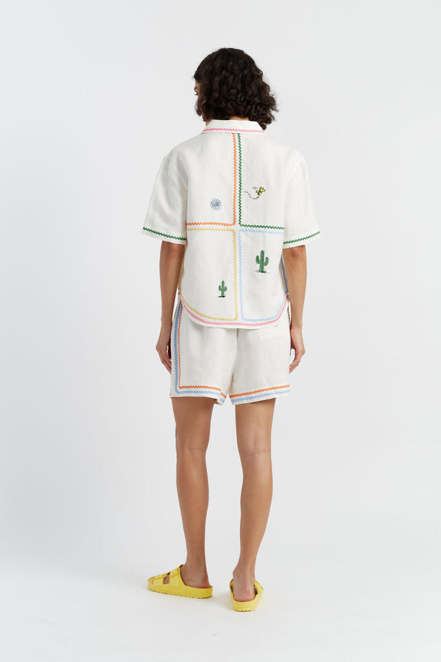 Cream Linen-Cotton Peanuts Vacation Shirt image 3