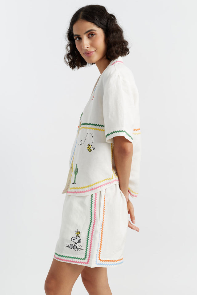 Cream Linen-Cotton Peanuts Vacation Shirt image 6