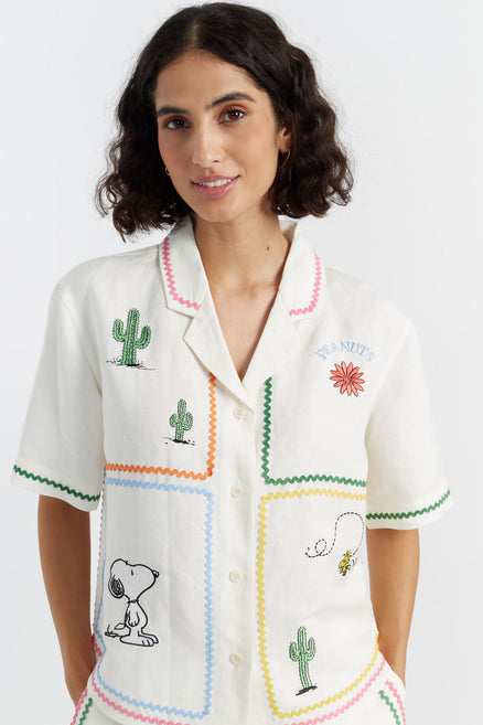 Cream Linen-Cotton Peanuts Vacation Shirt