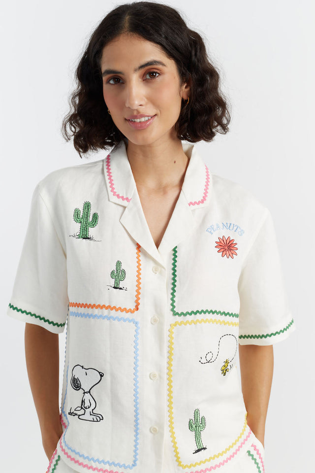 Cream Linen-Cotton Peanuts Vacation Shirt image 1