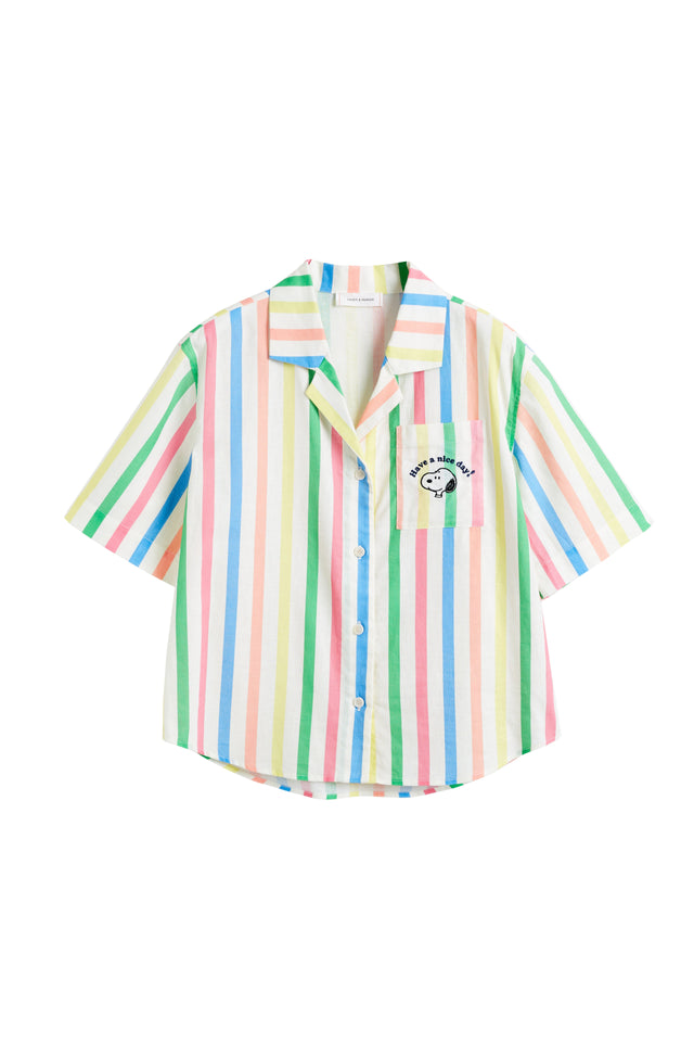 Multi Linen-Cotton Snoopy Stripe Shirt image 4