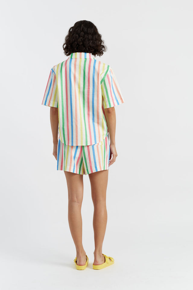Multi Linen-Cotton Snoopy Stripe Shirt image 3