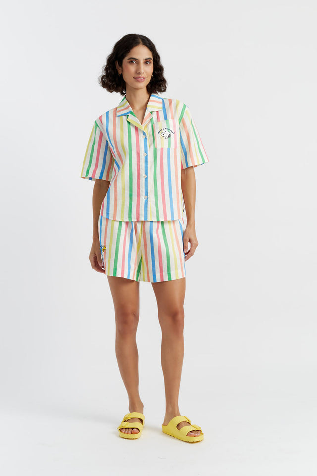 Multi Linen-Cotton Snoopy Stripe Shirt image 2
