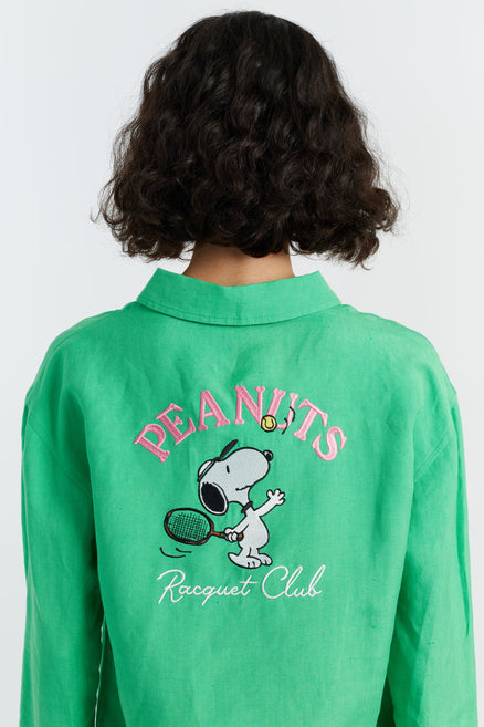 Green Linen-Cotton Peanuts Racquet Club Shirt