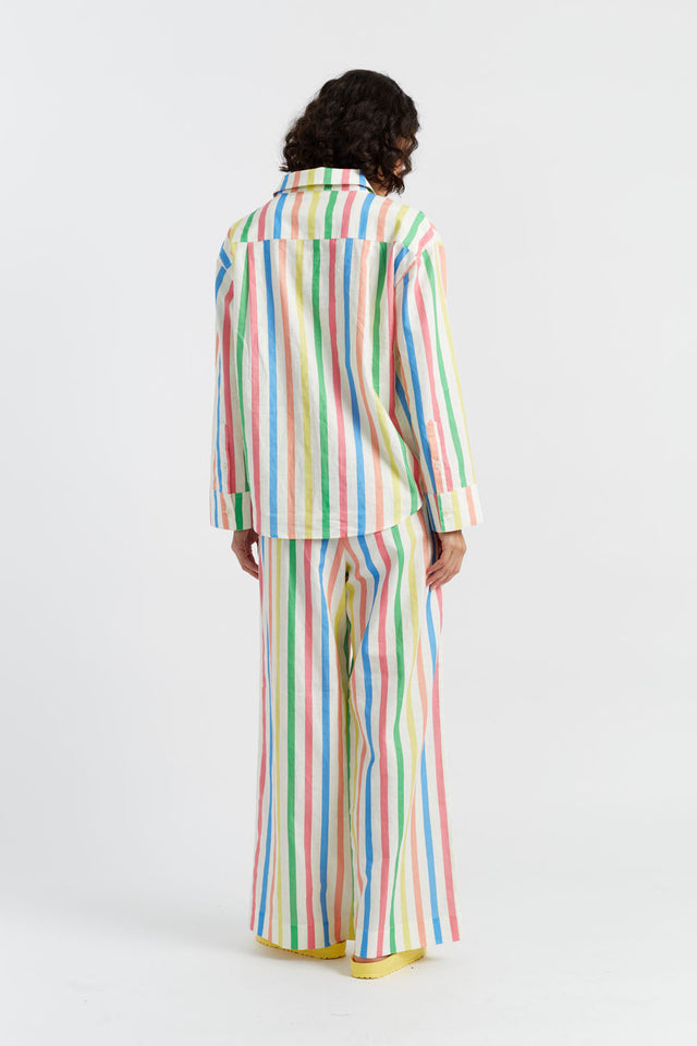 Multi Linen-Cotton Snoopy Stripe Trousers image 2