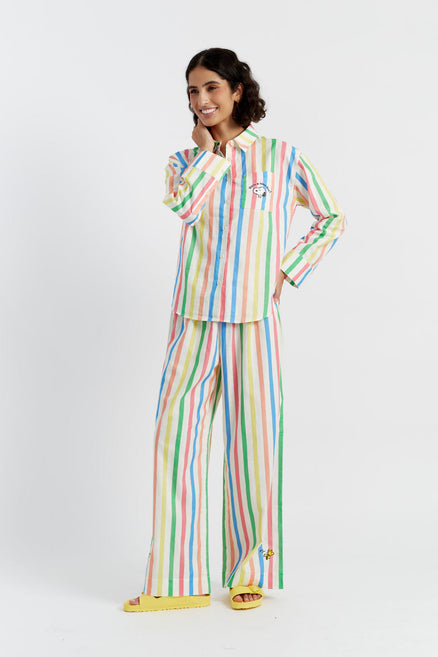 Multi Linen-Cotton Snoopy Stripe Trousers