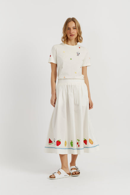 Cream Cotton Snoopy Fruit Skirt