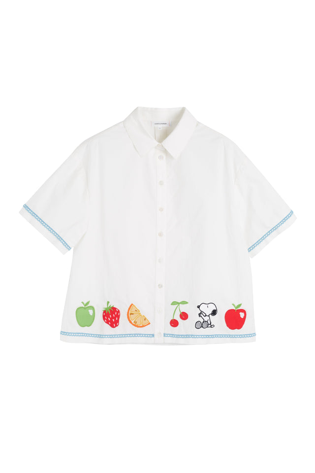 Cream Cotton Snoopy Fruit Shirt image 4