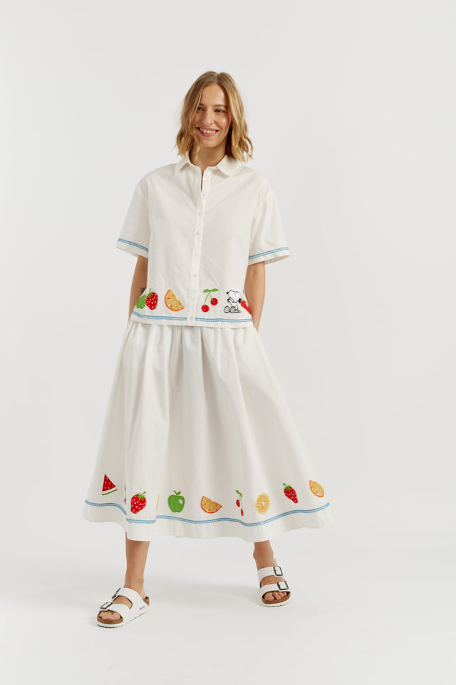 Cream Cotton Snoopy Fruit Shirt image 2