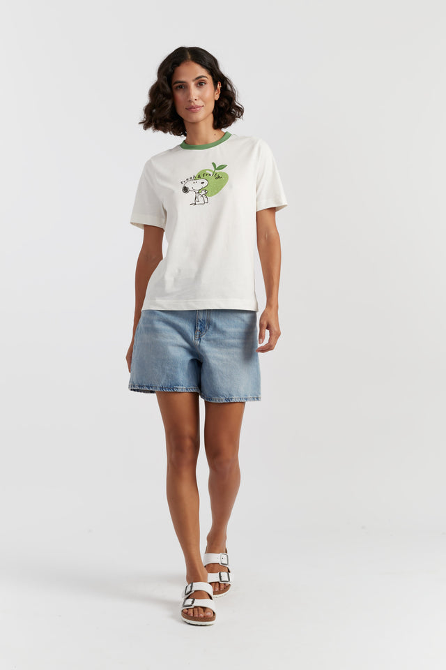 Cream Cotton Snoopy Apple T-Shirt image 2