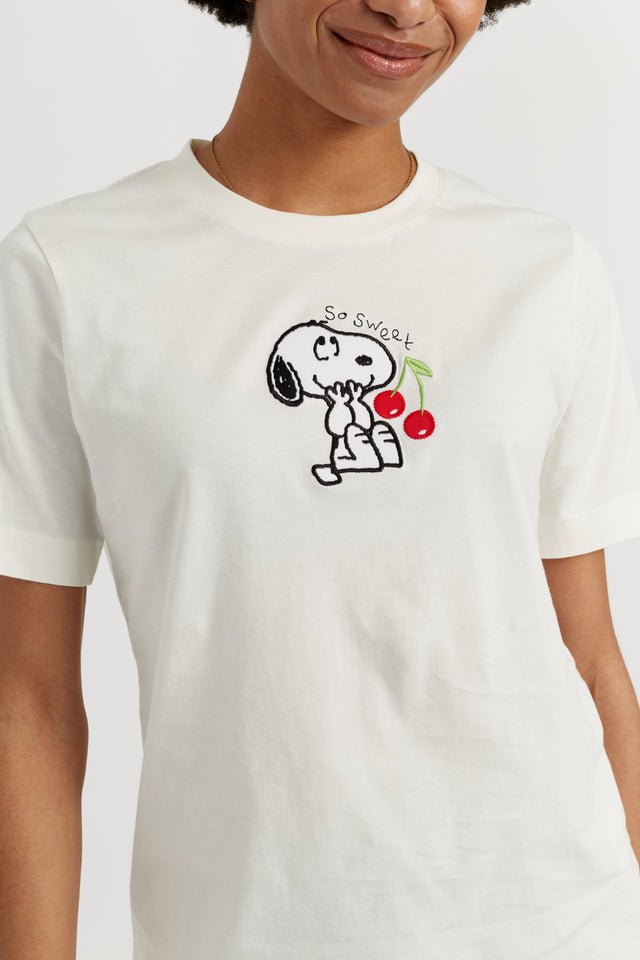 Cream Cotton Snoopy Cherry T-Shirt image 3
