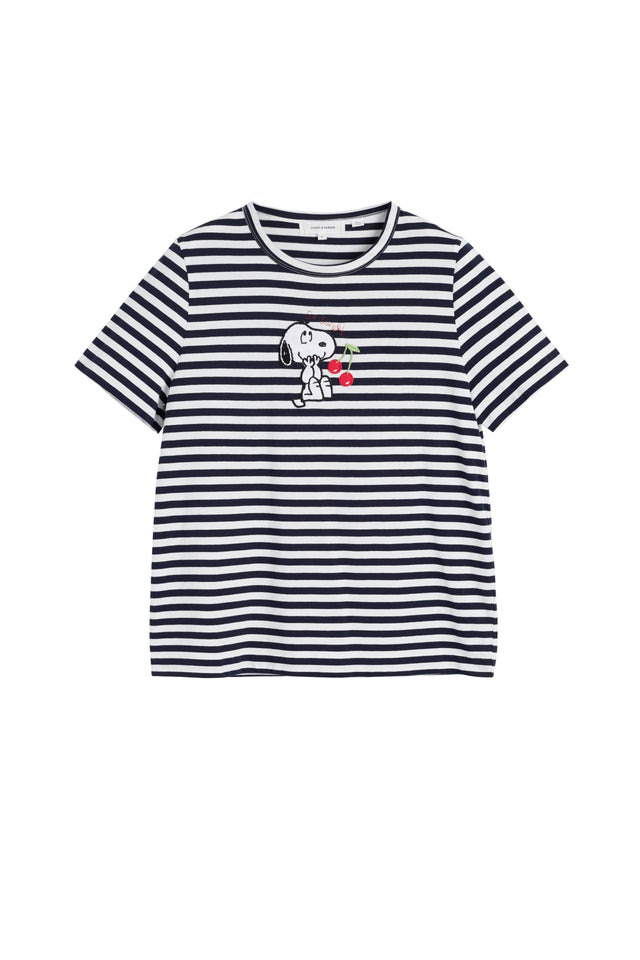 Navy Cotton Snoopy Breton Cherry T-Shirt image 4
