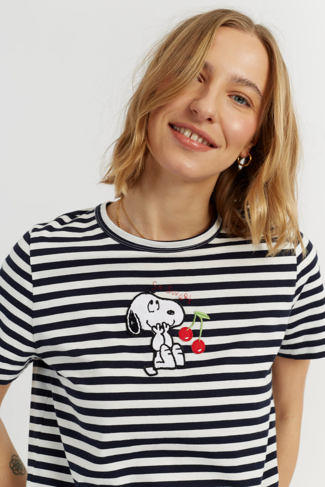 Navy Cotton Snoopy Breton Cherry T-Shirt image 1