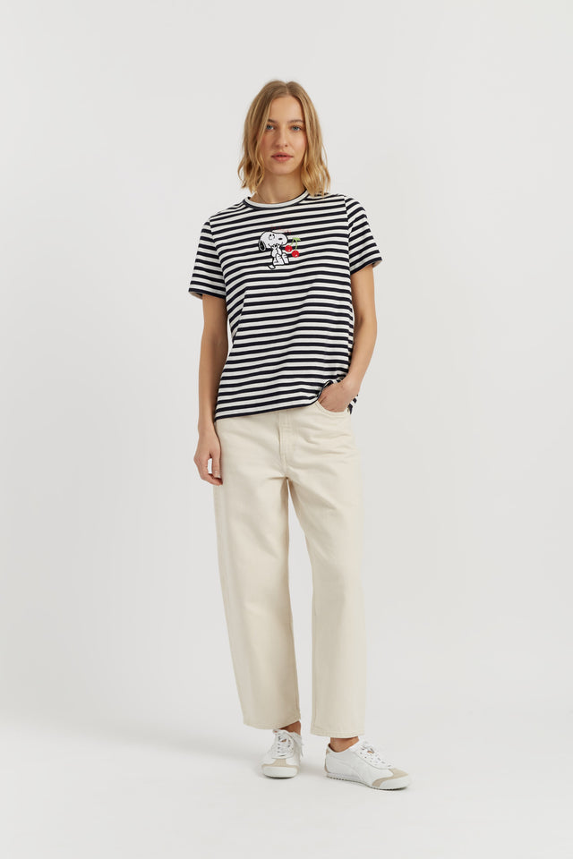 Navy Cotton Snoopy Breton Cherry T-Shirt image 2