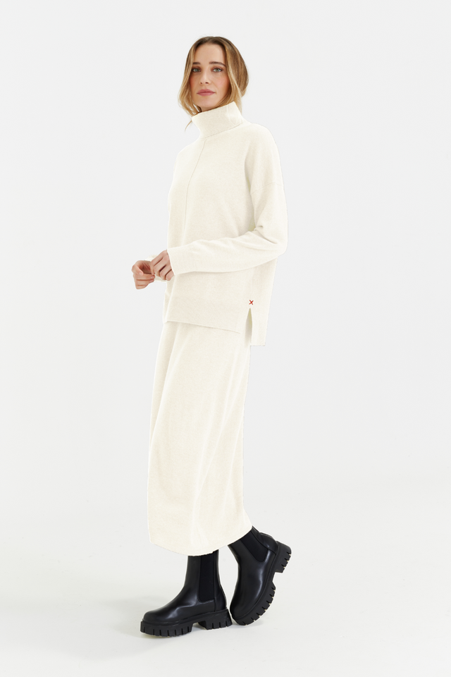 Cream Wool-Cashmere Midi Skirt image 2