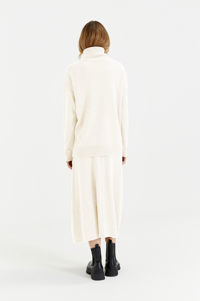 Cream Wool-Cashmere Midi Skirt image 3