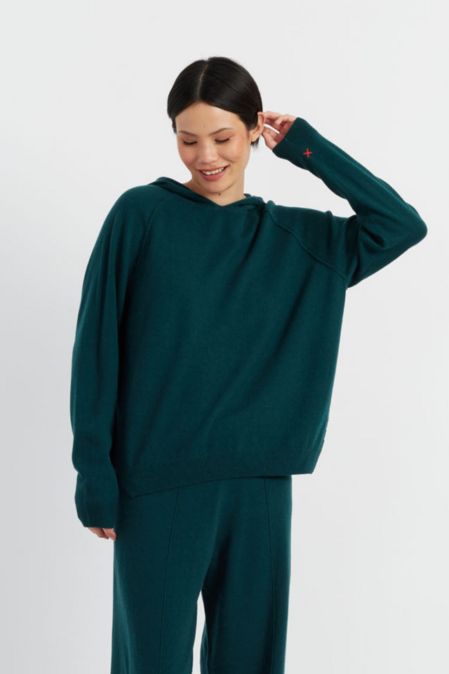 Women's Knitted Hoodie Chinti and Parker Forest-Green Wool-Cashmere Boxy fit Size XS-3L image 1