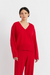 Velvet-Red Wool-Cashmere V-Neck Sweater