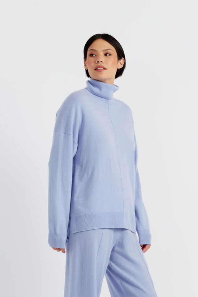 Washed-Blue Wool-Cashmere Rollneck Sweater image 1