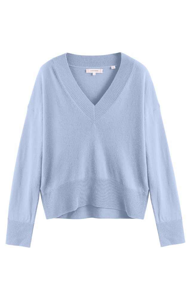 Washed-Blue Wool-Cashmere V-Neck Sweater image 2