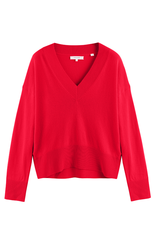 Velvet-Red Wool-Cashmere V-Neck Sweater image 2