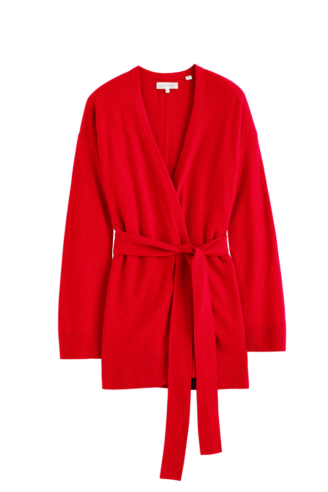 Velvet-Red Wool-Cashmere Belted Cardigan image 2