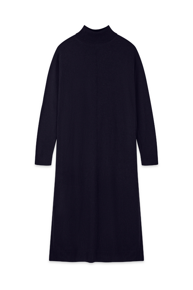 Navy Wool-Cashmere Rollneck Dress image 2