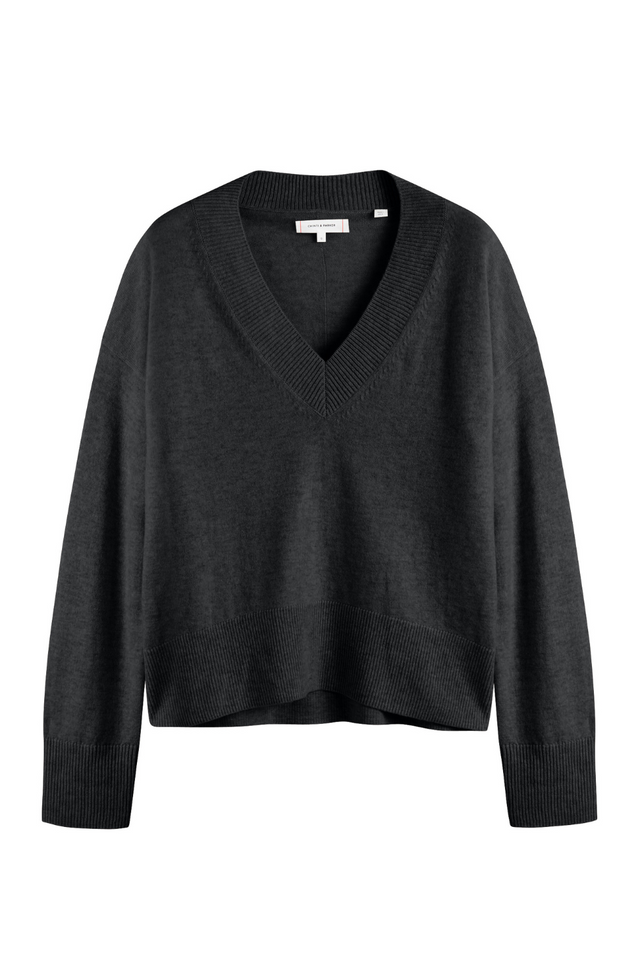 Charcoal Wool-Cashmere V-Neck Sweater image 2