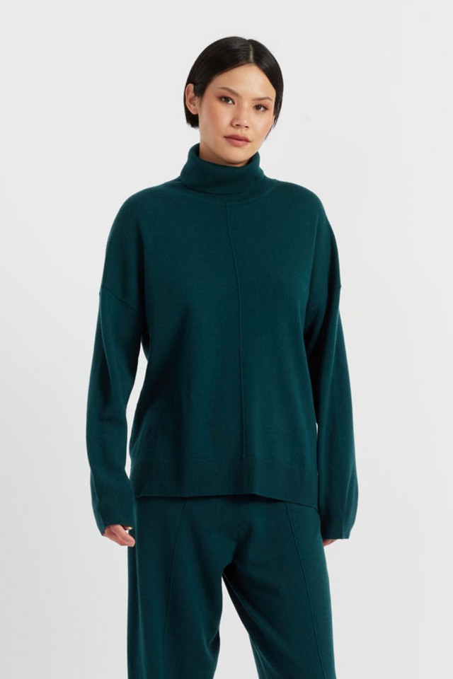 Forest-Green Wool-Cashmere Relaxed Rollneck Sweater image 1