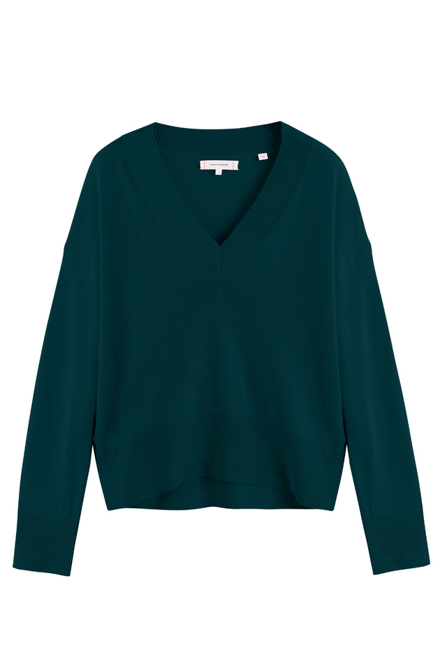 Forest-Green Wool-Cashmere V-Neck Sweater image 2