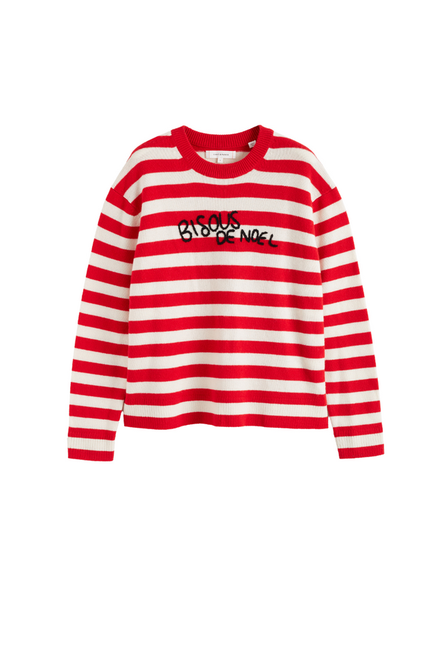 Women's Sweater Chinti and Parker Red Wool-Cashmere hand embroidered Bisous breton Size XS-3L image 2