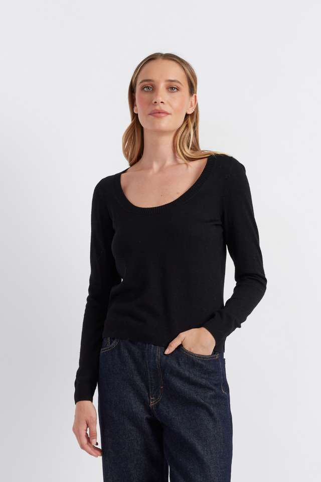 Black Pure Merino Scoop Neck Sweater image 1