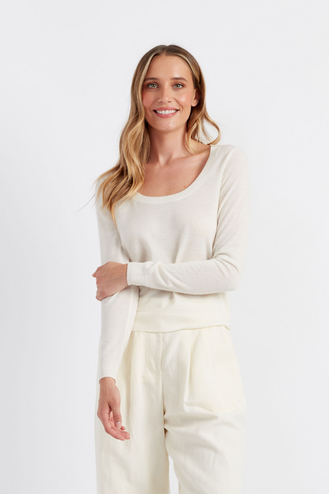 Cream Pure Merino Scoop Neck Sweater image 1