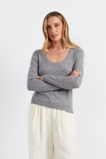 Grey Pure Merino Scoop Neck Sweater