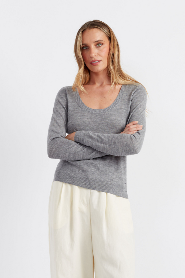 Grey Pure Merino Scoop Neck Sweater image 1