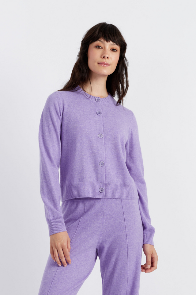 Lavender Wool-Cashmere Crew Neck Cardigan image 1